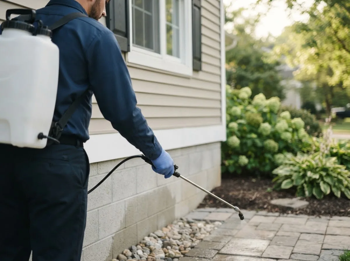 Pest control technician inspecting a home in Baldwin Place, NY